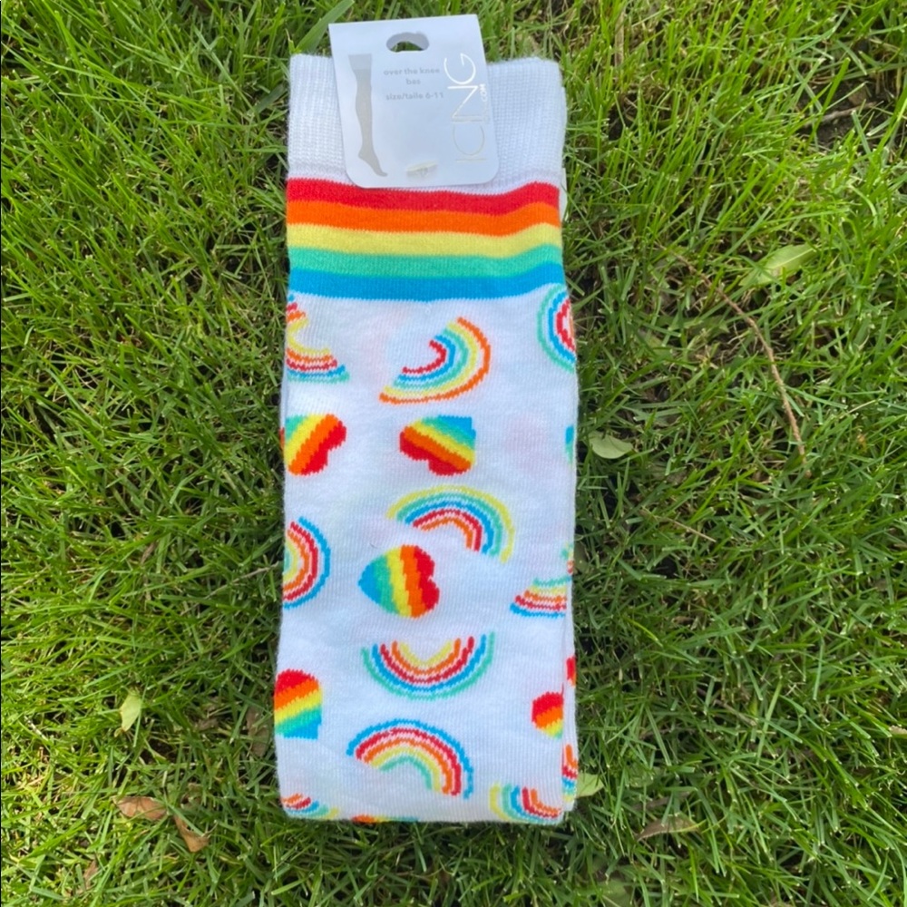 Heart and rainbow over the knee socks